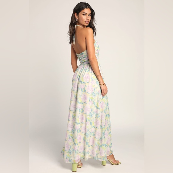 Lulu's Effortlessly Abloom Green Multi Floral Halter Maxi Dress Excellent Size M - Picture 2 of 11
